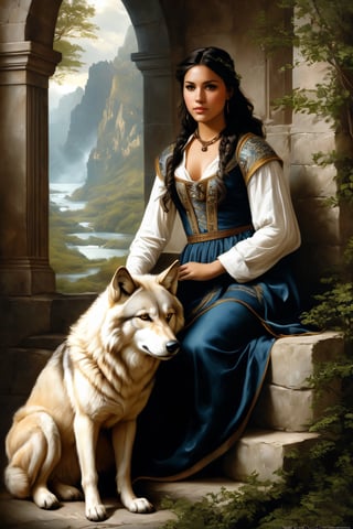 art by Magali Villeneuve, Kevin Sloan Marco Mazzoni, Edwin Landseer native girl with a wolf as a companion digital painting, highly detailed, intricated, intricated pose, clarity, high quality, Watercolor, trending on artstation, sharp focus, studio photo, intricate details, highly detailed, by greg rutkowski