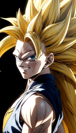 We can visualize the iconic character from the animated series Dragon Ball Z, Goku, in his super saiyan phase 3 transformation. (his extremely long, loose, yellow hair:1.9). (very very long hair:1.9). (without eyebrows, eyebrow alopecia:1.9). (total loss of eyebrow hair:1.9). blue eyes, with his characteristic orange suit. Flashes of light and electricity surround his entire body, a yellow glow. smiling, smug. His ki is immense and mystical. His look is wild. He is at the culmination of a great battle for the fate of planet Earth and you can see his wounded body. The image quality and details have to be worthy of one of the most famous characters in all of anime history and honor him as he deserves. which reflects the design style and details of the great Akira Toriyama. full body, front view,



PNG image format, sharp lines and borders, solid blocks of colors, over 300ppp dots per inch, 32k ultra high definition, 530MP, Fujifilm XT3, cinematographic, (anime:1.6), 4D, High definition RAW color professional photos, photo, masterpiece, realistic, ProRAW, realism, photorealism, high contrast, digital art trending on Artstation ultra high definition detailed realistic, detailed, skin texture, hyper detailed, realistic skin texture, facial features, armature, best quality, ultra high res, high resolution, detailed, raw photo, sharp re, lens rich colors hyper realistic lifelike texture dramatic lighting unrealengine trending, ultra sharp, pictorial technique, (sharpness, definition and photographic precision), (contrast, depth and harmonious light details), (features, proportions, colors and textures at their highest degree of realism), (blur background, clean and uncluttered visual aesthetics, sense of depth and dimension, professional and polished look of the image), work of beauty and complexity. perfectly symmetrical body.
(aesthetic + beautiful + harmonic:1.5), (ultra detailed face, ultra detailed eyes, ultra detailed mouth, ultra detailed body, ultra detailed perfect hands, ultra detailed clothes, ultra detailed background, ultra detailed scenery:1.5),



detail_master_XL:0.9,SDXLanime:0.8,LineAniRedmondV2-Lineart-LineAniAF:0.8,EpicAnimeDreamscapeXL:0.8,ManimeSDXL:0.8,Midjourney_Style_Special_Edition_0001:0.8,animeoutlineV4_16:0.8,perfect_light_colors:0.8,SAIYA,Super saiyan 3