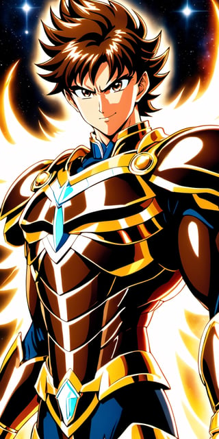 We can visualize the iconic character from the animated series Saint Seiya, Pegasus Seiya, wearing the powerful Pegasus armor, (brown hair, wide sideburns, pronounced eyebrows: 1.9), (chocolate eyes: 1.9), (tone of dark skin: 1.9), upturned nose, wearing pegasus armor, white, shiny, red details. Flashes of light and electricity surround his entire body, a white glow. smiling. His cosmoenergy is immense, managing to reach the seventh sense. His look is brave and defiant, he never gives up. He is at the culmination of a great battle to save the goddess Athena and you can see his wounded body. remembering the epic battle against the Gemini saga. He is prepared to attack with one of his classic poses. The image quality and details have to be worthy of one of the most famous characters in all of anime history and honor him as he deserves. reflecting the design style of the great Masami Kurumada.

athletic body. perfect hands and arms. perfectly detailed, defined and symmetrical eyes. highly detailed skin, textured skin, definite body features, detailed shadows, narrow waist. incredible face detail.
aura, (dramatic lighting:1.1).

16k, masterpiece, best quality, 2D, Extremely detailed, voluminetric lighting, anime, cartoon

clothing,Zombie,lineart,Anime ,3d toon style,line anime,more detail XL,SDXLanime:0.8,LineAniRedmondV2-Lineart-LineAniAF:0.8,EpicAnimeDreamscapeXL:0.8,ManimeSDXL:0.8,Midjourney_Style_Special_Edition_0001:0.8,animeoutlineV4_16:0.8,perfect_light_colors:0.8,LineAniAF,CuteCartoonAF,Girl,aura_power,ultrainstinct_v3_offset:1,Cursed Energy:0.9,ThunderMagic-22:0.8,xl_shanbailing_0927lightning-000010:0.7,mecha,detailmaster2,Cute Cartoon,Color