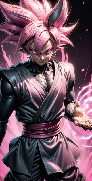 We can visualize the iconic character from the animated series Dragon Ball Super, Black Goku Rose, full power. (Pink hair: 1.9). Perfect pink eyes, with his characteristic black warrior outfit. Flashes of light and electricity colored_pink_and_light_violet surround his entire body, with an extremely cocky appearance, smiling laughter. His ki is immense and mystical in color_pink_and_light_violet. It is at the culmination of a great battle for the destruction of the earth. The image quality and details have to be worthy of one of the most famous villain characters in the entire history of this anime and honor him as he deserves. Which reflects the design style and details of the great Akira Toriyama. Full body: 1.8, front face, battlefield background.



(((Male:1.9))),



PNG image format, sharp lines and edges, solid color blocks, 300+ dpi dots per inch, 32k ultra high definition, 530 MP, Fujifilm XT3, cinematic (photorealistic: 1.6), 4D, professional color photos High Definition RAW, Photography, Masterpiece, Realistic, ProRAW, Realism, Photorealism, High Contrast, Digital Art Trending on Artstation Ultra High Definition Detailed Realistic, Detailed, Skin Texture, Hyper Detailed, Realistic Skin Texture, Facial Features , armor, best quality, ultra-high resolution, high resolution, detailed and raw photo, sharp resolution, rich lens colors, hyper-realistic realistic texture, dramatic lighting, unreal trends, ultra-sharp pictorial technique (sharpness, definition and photographic precision), (harmonious contrast, depth and light details), (features, proportions, colors and textures at their highest degree of realism), (blurred background, clean and uncluttered visual aesthetics, sense of depth and dimension, professional and polished appearance of the image), work of beauty and complexity. perfectly symmetrical body. (aesthetic + beautiful + harmonious: 1.5), (ultra detailed face, ultra detailed perfect eyes, ultra detailed mouth, ultra detailed body, ultra detailed perfect hands, ultra detailed clothes, ultra detailed background, ultra detailed landscape: 1.5), Detail_master_XL:0.9,SDXLanime:0.8,LineAniRedmondV2-Lineart-LineAniAF:0.8,EpicAnimeDreamscapeXL:0.8,ManimeSDXL:0.8,Midjourney_Style_Special_Edition_0001:0.8,animeoutlineV4_16:0.8,perfect_light_colors:0.8,SAIYA, Super Saiyan, ROSEV2,yuzu2:0.3,SAIYA_赛亚人:0.8