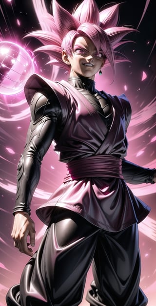 We can visualize the iconic character from the animated series Dragon Ball Super, Black Goku Rose, full power. (Pink hair: 1.9). Perfect pink eyes, with his characteristic black warrior outfit. Flashes of light and electricity colored_pink_and_light_violet surround his entire body, with an extremely cocky appearance, smiling laughter. His ki is immense and mystical in color_pink_and_light_violet. It is at the culmination of a great battle for the destruction of the earth. The image quality and details have to be worthy of one of the most famous villain characters in the entire history of this anime and honor him as he deserves. Which reflects the design style and details of the great Akira Toriyama. Full body: 1.8, front face, battlefield background.



(((Male:1.9))),



PNG image format, sharp lines and edges, solid color blocks, 300+ dpi dots per inch, 32k ultra high definition, 530 MP, Fujifilm XT3, cinematic (photorealistic: 1.6), 4D, professional color photos High Definition RAW, Photography, Masterpiece, Realistic, ProRAW, Realism, Photorealism, High Contrast, Digital Art Trending on Artstation Ultra High Definition Detailed Realistic, Detailed, Skin Texture, Hyper Detailed, Realistic Skin Texture, Facial Features , armor, best quality, ultra-high resolution, high resolution, detailed and raw photo, sharp resolution, rich lens colors, hyper-realistic realistic texture, dramatic lighting, unreal trends, ultra-sharp pictorial technique (sharpness, definition and photographic precision), (harmonious contrast, depth and light details), (features, proportions, colors and textures at their highest degree of realism), (blurred background, clean and uncluttered visual aesthetics, sense of depth and dimension, professional and polished appearance of the image), work of beauty and complexity. perfectly symmetrical body. (aesthetic + beautiful + harmonious: 1.5), (ultra detailed face, ultra detailed perfect eyes, ultra detailed mouth, ultra detailed body, ultra detailed perfect hands, ultra detailed clothes, ultra detailed background, ultra detailed landscape: 1.5), Detail_master_XL:0.9,SDXLanime:0.8,LineAniRedmondV2-Lineart-LineAniAF:0.8,EpicAnimeDreamscapeXL:0.8,ManimeSDXL:0.8,Midjourney_Style_Special_Edition_0001:0.8,animeoutlineV4_16:0.8,perfect_light_colors:0.8,SAIYA, Super Saiyan, ROSEV2,yuzu2:0.3,SAIYA_赛亚人:0.8