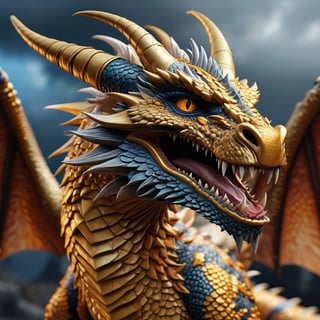 dragon_gold_animal_mithological_horns, scales,open mouth, teeth, fangs, wings, full body, front view, fantasy, epic sky background,




 PNG image format, sharp lines and borders, solid blocks of colors, over 300ppp dots per inch, 32k ultra high definition, 530MP, Fujifilm XT3, cinematographic, (photorealistic:1.6), 4D, High definition RAW color professional photos, photo, masterpiece, realistic, ProRAW, realism, photorealism, high contrast, digital art trending on Artstation ultra high definition detailed realistic, detailed, skin texture, hyper detailed, realistic skin texture, facial features, armature, best quality, ultra high res, high resolution, detailed, raw photo, sharp re, lens rich colors hyper realistic lifelike texture dramatic lighting unrealengine trending, ultra sharp,Dragon,SDXL