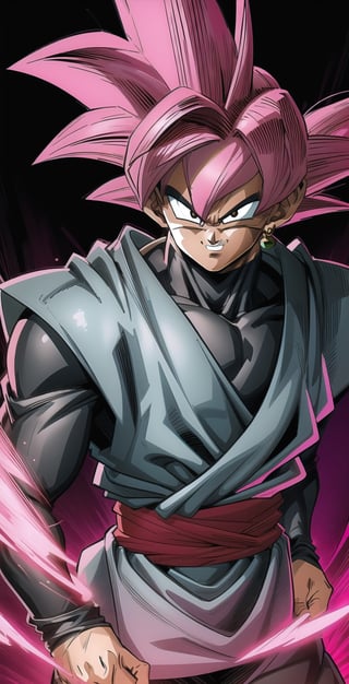 We can visualize the iconic character from the animated series Dragon Ball Super, Black Goku Rose, full power. (Pink hair: 1.9). Perfect pink eyes, with his characteristic black warrior outfit. Flashes of light and electricity colored_pink_and_light_violet surround his entire body, with an extremely cocky appearance, smiling laughter. His ki is immense and mystical in color_pink_and_light_violet. It is at the culmination of a great battle for the destruction of the earth. The image quality and details have to be worthy of one of the most famous villain characters in the entire history of this anime and honor him as he deserves. Which reflects the design style and details of the great Akira Toriyama. Full body: 1.8, front face, battlefield background.



(((Male:1.9))),



PNG image format, sharp lines and edges, solid color blocks, 300+ dpi dots per inch, 32k ultra high definition, 530 MP, Fujifilm XT3, cinematic (photorealistic: 1.6), 4D, professional color photos High Definition RAW, Photography, Masterpiece, Realistic, ProRAW, Realism, Photorealism, High Contrast, Digital Art Trending on Artstation Ultra High Definition Detailed Realistic, Detailed, Skin Texture, Hyper Detailed, Realistic Skin Texture, Facial Features , armor, best quality, ultra-high resolution, high resolution, detailed and raw photo, sharp resolution, rich lens colors, hyper-realistic realistic texture, dramatic lighting, unreal trends, ultra-sharp pictorial technique (sharpness, definition and photographic precision), (harmonious contrast, depth and light details), (features, proportions, colors and textures at their highest degree of realism), (blurred background, clean and uncluttered visual aesthetics, sense of depth and dimension, professional and polished appearance of the image), work of beauty and complexity. perfectly symmetrical body. (aesthetic + beautiful + harmonious: 1.5), (ultra detailed face, ultra detailed perfect eyes, ultra detailed mouth, ultra detailed body, ultra detailed perfect hands, ultra detailed clothes, ultra detailed background, ultra detailed landscape: 1.5), Detail_master_XL:0.9,SDXLanime:0.8,LineAniRedmondV2-Lineart-LineAniAF:0.8,EpicAnimeDreamscapeXL:0.8,ManimeSDXL:0.8,Midjourney_Style_Special_Edition_0001:0.8,animeoutlineV4_16:0.8,perfect_light_colors:0.8,SAIYA, Super Saiyan, ROSEV2,yuzu2:0.3,SAIYA_赛亚人:0.8