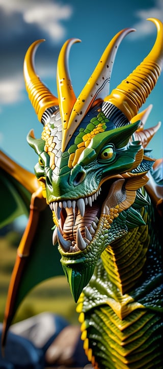 (((1man_male_sir:1.9))), horns,  green_and_yellow_scales, teeth, fangs, green_and_yellow_wings, cream_skin, (((full body:1.9))), front view, fantasy, epic sky background,




 PNG image format, sharp lines and borders, solid blocks of colors, over 300ppp dots per inch, 32k ultra high definition, 530MP, Fujifilm XT3, cinematographic, (photorealistic:1.6), 4D, High definition RAW color professional photos, photo, masterpiece, realistic, ProRAW, realism, photorealism, high contrast, digital art trending on Artstation ultra high definition detailed realistic, detailed, skin texture, hyper detailed, realistic skin texture, facial features, armature, best quality, ultra high res, high resolution, detailed, raw photo, sharp re, lens rich colors hyper realistic lifelike texture dramatic lighting unrealengine trending, ultra sharp,Dragon