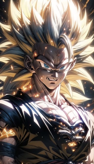 We can visualize the iconic character from the animated series Dragon Ball Z, Goku, in his super saiyan phase 3 transformation. (his extremely long, loose, yellow hair:1.9). (very very long hair:1.9). (without eyebrows, eyebrow alopecia:1.9). (total loss of eyebrow hair:1.9). blue eyes, with his characteristic orange suit. Flashes of light and electricity surround his entire body, a yellow glow. smiling, smug. His ki is immense and mystical. His look is wild. He is at the culmination of a great battle for the fate of planet Earth and you can see his wounded body. The image quality and details have to be worthy of one of the most famous characters in all of anime history and honor him as he deserves. which reflects the design style and details of the great Akira Toriyama. full body



PNG image format, sharp lines and borders, solid blocks of colors, over 300ppp dots per inch, 32k ultra high definition, 530MP, Fujifilm XT3, cinematographic, (photorealistic:1.6), 4D, High definition RAW color professional photos, photo, masterpiece, realistic, ProRAW, realism, photorealism, high contrast, digital art trending on Artstation ultra high definition detailed realistic, detailed, skin texture, hyper detailed, realistic skin texture, facial features, armature, best quality, ultra high res, high resolution, detailed, raw photo, sharp re, lens rich colors hyper realistic lifelike texture dramatic lighting unrealengine trending, ultra sharp, pictorial technique, (sharpness, definition and photographic precision), (contrast, depth and harmonious light details), (features, proportions, colors and textures at their highest degree of realism), (blur background, clean and uncluttered visual aesthetics, sense of depth and dimension, professional and polished look of the image), work of beauty and complexity. perfectly symmetrical body.
(aesthetic + beautiful + harmonic:1.5), (ultra detailed face, ultra detailed perfect eyes, ultra detailed mouth, ultra detailed body, ultra detailed perfect hands, ultra detailed clothes, ultra detailed background, ultra detailed scenery:1.5),



detail_master_XL:0.9,SDXLanime:0.8,LineAniRedmondV2-Lineart-LineAniAF:0.8,EpicAnimeDreamscapeXL:0.8,ManimeSDXL:0.8,Midjourney_Style_Special_Edition_0001:0.8,animeoutlineV4_16:0.8,perfect_light_colors:0.8,SAIYA,Super saiyan 3,yuzu2:0.3