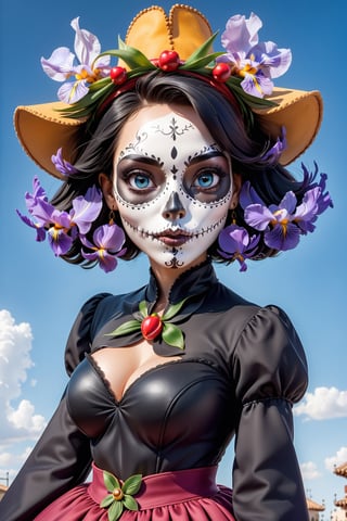 anime: 1.9, cartoon: 1.9, (Imagine a dynamic scene with an chickpea skull crossing a street full of costumed children celebrating, Day of the Dead in Mexico). the Catrina. (chickpea skull painted white all over its body). fear, terror, horror. (Frida kalho halloween costume). (Mariachi hat). (big breast:1.9). (broad hips:1.9).
(athletic: 1.9). (black, long, loose, floating, detailed, defined hair: 1.9). whole body. Wide hips. (perfect eyes: 1.9). (iris, black color: 1.9). (radiant: 1.1). Intricate details, vibrant colors, perfect feet, sexy legs, perfect hands, sexy arms, perfect hands, highly detailed skin, textured skin, defined body features, detailed shadows, narrow waist. Create a message for a super detailed 16k Ultra HDR image that captures the essence of an chickpea skull shining presence. ((perfect face)). dynamic posture. Choose a background that complements your character, creating a cinematic masterpiece with high realism and top-notch image quality, 
NamiLoL:0.7, IcfgirlLora_v40:1,
3d_toon_xl:0.2, JuggerCineXL2 :0.6, add_detail:0.8, 3D cartoon style, Movie still, DonMCyb3rN3cr0XL-000009: 0.5, beautifulDetailedEyes_v10:0.4, skull_graphics