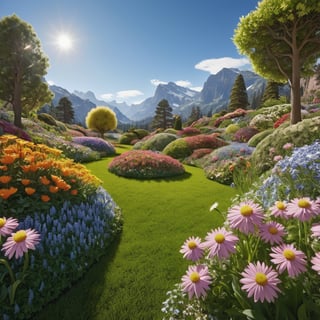 a giant planet made of flowers and grass floating the the universe, there is a garden with birds in it.  realistic, full shot, very high resolution, telephoto, masterpiece, highly defined, intricate, photorealistic, sharp, antialiased, 8k, 16k, high-res, ultrarealistic, artstation, dslr, absurdres, ultra fine details, by ansel adams,p3rfect boobs,close up,perfecteyes