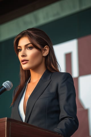 raw photo of revy, 20 years old, slim, natural saggy breasts, wearing business suit, earrings, makeup, delivering a speech on a podium, close up,
highly detailed face, long hair, close up, (slim waist), saggy breasts, areolae, crowd in background, rim light, specular reflections, Global illumination, photorealistic, ultra realistic, highly detailed, masterpiece, antialiased, sharp, 50 ISO, f/8, (black lagoon)
