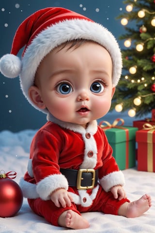 santa cute baby cartoon ultra realist big eyes