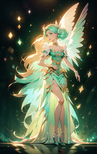 The best quality,superrealism,(ultra detailed face),(perfectly drawn body),surreal digital illustration of a libra zodiac sign princess,majestic flowing hair,beautiful celestial princess,opalescent translucent iridescent dress, beautiful green eyes,edgy hair bun with big bow,elegant,sophisticated,retrofuturism, romantic academia aesthetic, drawing, surrealism, magic realism, pop surrealism, ethereal, visual delirium,full beauty, full_body,full shot,painting on canvas, detailed, intricate, cute, white lilac orange blue fuchsia colors, bright vivid gradient colors, by Mindy Sommers, by Jantina Peperkamp, by Olga Esther , by Veronica Minozzi, by Olga Shvartsur, by Gilbert Williams, masterpiece, award winning,perfectly detailed.