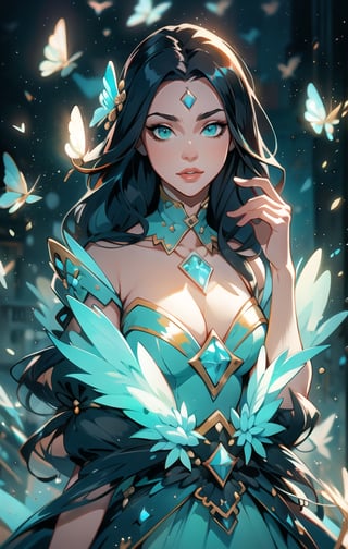 The best quality,superrealism,(ultra detailed face),(perfectly drawn body),surreal digital illustration of a libra zodiac sign princess,majestic flowing black hair,beautiful celestial princess,opalescent translucent iridescent dress, beautiful green eyes,edgy hair bun with big bow,elegant,sophisticated,retrofuturism, romantic academia aesthetic, drawing, surrealism, magic realism, pop surrealism, ethereal, visual delirium,full beauty, full_body,full shot,painting on canvas, detailed, intricate, cute, white lilac orange blue fuchsia colors, bright vivid gradient colors, by Mindy Sommers, by Jantina Peperkamp, by Olga Esther , by Veronica Minozzi, by Olga Shvartsur, by Gilbert Williams, masterpiece, award winning,perfectly detailed.