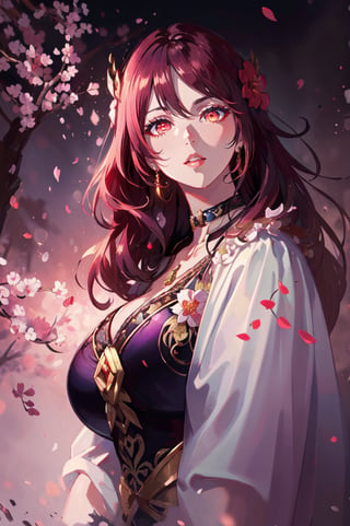 ((masterpiece,high quality:1.4)),(highres:1.2),1 young woman,(ultra detailed face:1.6),(large breast:1.2),(ultra detailed full body:1.4),(((full_body:1.6))) ,logo hair ornament,fur,beautiful necklaces,plum blossoms,(glowing energy:1.4),magic,looking at viewer,beautiful background,(longhairstyle,colorful_hair:1.2),seductive,beautiful makeup,thick red lips,eyeliner,parted lips,walkure /(takt op./),dynamic pose,dynamic angle,unstrapped,glowing eyes,choker.