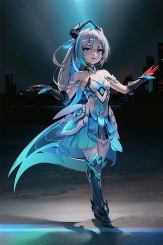 (masterpiece), best quality, expressive eyes, perfect face, (small brests), white hair, ((((blue and red eye)))), ((full body)), black and blue Dragon horns, (((((shadow outfit))))), (((battle shadow outfit))), small body, long hair, ((kid body)), (1 girl), (((futuristic city background))), (sexual pose), ((((rainbow lights details on the outfit)))), ((green details)), ((yellow details)), shadow, black silhouette, shadow of,aura of shadows, ((Blue details)), ((red details)), ((black armored shadow outfit))