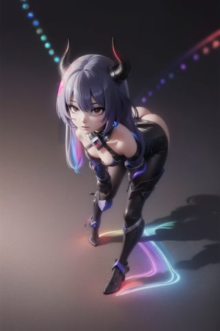 (masterpiece), best quality, expressive eyes, perfect face, (small brests), white hair, ((((blue and red eye)))), ((full body)), black and blue Dragon horns, (((((shadow outfit))))), (((shadow outfit))), small body, long hair, ((kid body)), (1 girl), (((futuristic city background))), (sexual pose), ((((rainbow lights details on the outfit)))), ((green details)), ((yellow details)), shadow, black silhouette, shadow of,aura of shadows, ((Blue details)), ((red details)), ((black armored shadow outfit))