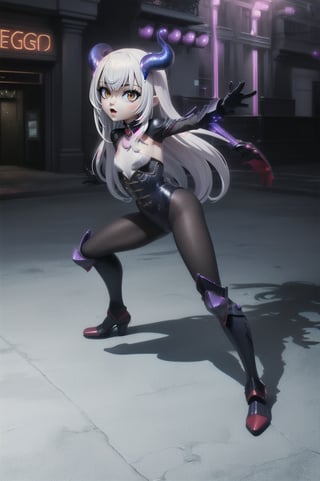 (masterpiece), best quality, expressive eyes, perfect face, (small brests), white hair, ((((blue and red eye)))), ((full body)), black and blue Dragon horns, (((((shadow outfit))))), (((shadow outfit))), small body, long hair, ((kid body)), (1 girl), (((futuristic city background))), (sexual pose), ((((rainbow lights details on the outfit)))), ((green details)), ((yellow details)), shadow, black silhouette, shadow of,aura of shadows, ((Blue details)), ((red details)), ((black armored shadow outfit))