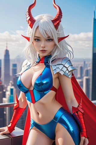 (masterpiece), best quality, expressive eyes, perfect face,(small brests), white hair, ((blue left eye)), (red right eye), full body,dragon horns, ((very revealing outfit)),((erotic outfit)), small body, long hair, (((kid body))),(1 girl), futuristic city background, ((sexual pose)) ,too young girl,(((baby body))),Pixel art