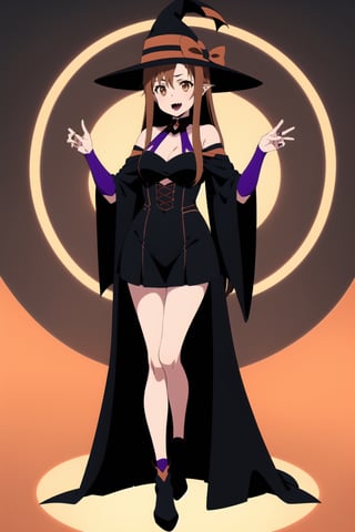 Halloween style, girl , ((vampire costumes )),asuna yuuki, long hair,brown hair,(brown eyes:2), 1 girl, colorful, elemental, fire, best quality, full body, Wide Shot, magic Circle, Circle