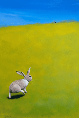 rabbit, running through the field, noon