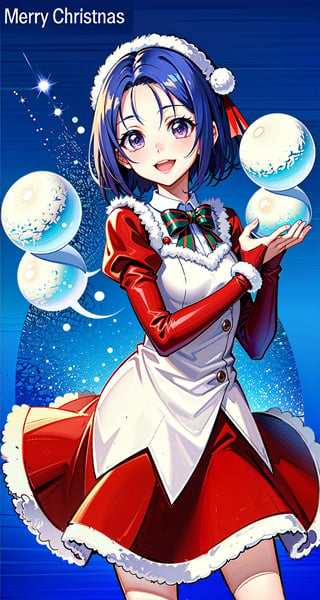 merry_christmas, smile,  christmas dress, in a snowball,haruna sairenji,aaharuna, short hair,  forehead