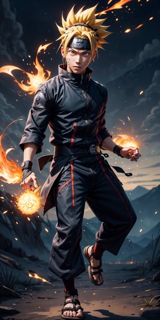 Imagine a breathtaking image featuring Naruto Uzumaki in his iconic outfit with yellow hair, red eyes, and a ninja headband. Visualize him using fireball magic against a meticulously detailed background. Request a 32k HD high-quality image that captures every intricate detail, ensuring perfection in his face, eyes, hands, fingers, legs, footwear, and outfit. Aim for a visual masterpiece that showcases the essence of Naruto in an extraordinary and highly detailed composition.,n4rut0,Estelle_Bright_Kiseki,perfect