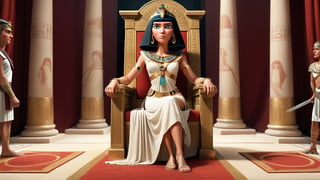 Illustrate Cleopatra’s dramatic entrance as she emerges from the unrolled carpet in front of Julius Caesar. Caesar sits on a lavish throne, looking astonished and captivated by Cleopatra’s beauty and intelligence, with Roman soldiers and advisors looking on in surprise.”
Keywords: Cleopatra, Julius Caesar, carpet entrance, Roman throne, surprise.pixar styel 3dernder