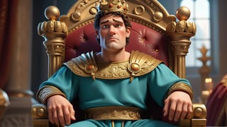  a whimsical 3D render of a **handsome ancient Roman king**, regally seated upon a **lavish throne**. His expression, a delightful blend of surprise and curiosity, adds an air of mystery to the scene. The **Pixar-style magic** infuses life into this moment, as if we've stumbled upon a hidden chapter of history. Behold, the king who defies time! 🎨👑🏛️