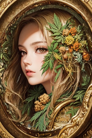 (masterpiece, top quality, best quality, official art, beautiful and aesthetic:1.2), (1girl), extreme detailed,(fractal art:1.3),colorful,highest detailed, 8k, realistic, innocent_face, marijuana, cannabis, ganja, hemp, weed, hd_quality