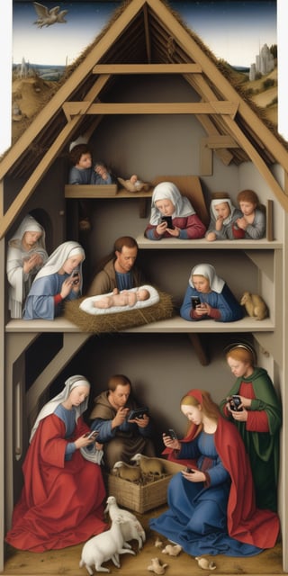 Robert Campin Nativity scene with cellphones