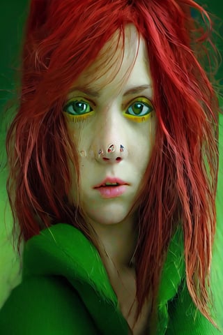 Girl with hair Red and eyes green 