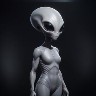 HD high-quality high-quality image of short_whispy female grey space alien, full body view 