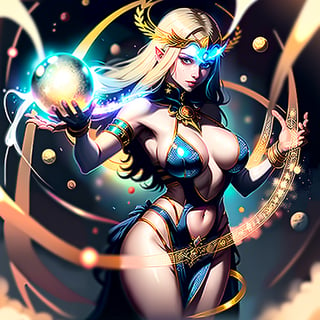 [Uma mulher] [Maga conjuring magic circles] [a goddess holding planets in her hand] [corpo inteiro] [alta qualidade] [colorido] [livro] [universo] [magic symbolagia]
