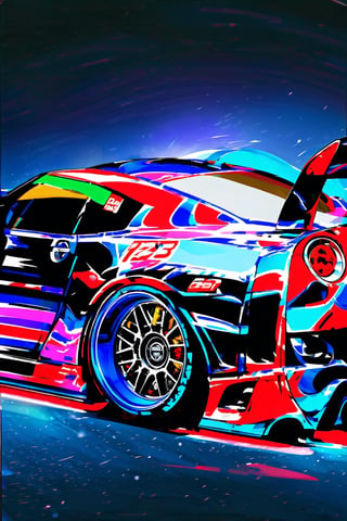 A photo realistic image of a Nissan GT-R Nismo 2023 
, sharp, detailed car body ,ethereal art, detailed tires, fire scene, (masterpiece, best quality, ultra-detailed, 8K), race car, street racing-inspired, Drifting inspired, LED, ((Twin headlights)), (((Bright neon color racing stripes))), (Black racing wheels), Wheel spin showing motion, Show car in motion, Burnout,  wide body kit, modified car,  racing livery, masterpiece, best quality, realistic, ultra high res, (((depth of field))), (full dual color neon lights:1.2), (hard dual color lighting:1.4), (detailed background), (masterpiece:1.2), (ultra detailed), (best quality), intricate, comprehensive cinematic, magical photography, (gradients), glossy, Fast action style, fire out of tail pipes, Sideways drifting in to a turns, Neon galaxy metalic paint with race stripes,
