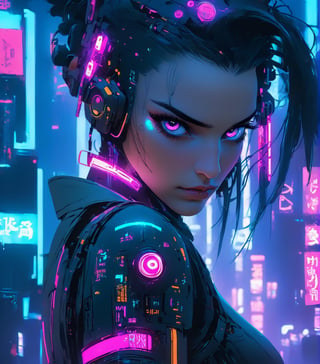 beautiful pale cyberpunk female, hyper detail, cinematic lighting, black hair, neon light city, 4k, trending on artstation, pixiv, perfect detail, Jeremy Mann, Rutkowski, and other Artstation illustrators, intricate details, face, (((full body portrait))), headshot, illustration, UHD, 4K, high resolution face, detailed face, high definition eyes, detailed eyes,cyberpunk style