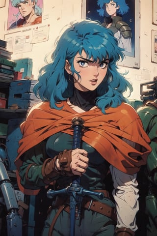 a woman with blue hair holding a sword, portrait knights of zodiac girl, berserk art style, griffith from berserk, from berserk, vincent di fate nausicaa, griffith, manara, knights of zodiac girl, tsutomu nihei art, berserk style, in berserk manga, 8 0 s anime art style, portrait of a female anime hero