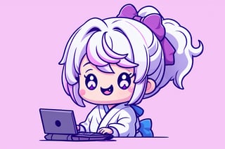style of Cathleen McAllister ,1girl, japanese clothes, ponytail , white hair, purple eye , cutestickers,cutestickers