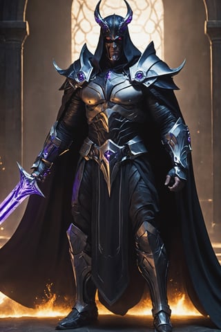 Cybersorcerer Overlord, a muscular and imposing figure, blends the dark sorcery of an overlord with cybernetic augmentation. Draped in an ominous, tech-infused cloak, Cybersorcerer Overlord wields a corrupted energy blade, ruling over a dystopian future with both magical and technological might.