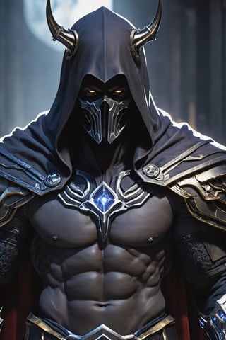 Cybersorcerer Overlord, a muscular and imposing figure, blends the dark sorcery of an overlord with cybernetic augmentation. Draped in an ominous, tech-infused cloak, Cybersorcerer Overlord wields a corrupted energy blade, ruling over a dystopian future with both magical and technological might.