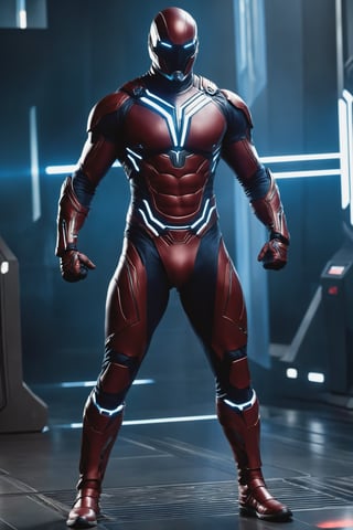 Quantum Revenant, a formidable figure with sculpted muscles, merges the essence of a spectral warrior with advanced quantum technology. Cloaked in a futuristic suit adorned with spectral energy, Quantum Revenant wields a plasma-infused sword, cutting through the fabric of reality to defend against otherworldly threats.