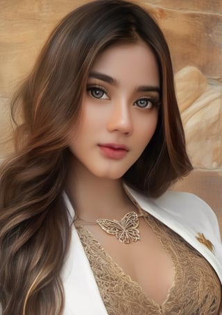 photo, 8k portrait of beautiful cyborg with brown hair, intricate, elegant, highly detailed, majestic, digital photography, art by artgerm and ruan jia and greg rutkowski surreal painting gold butterfly filigree, broken glass, (masterpiece, sidelighting, finely detailed beautiful eyes: 1.2), hdr, realistic, high definition, 