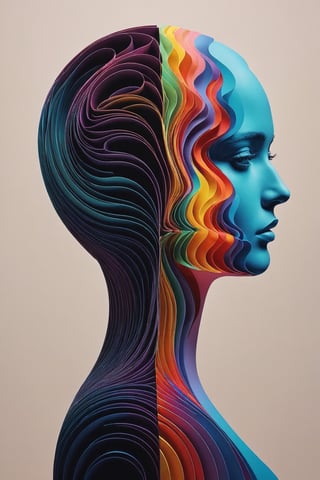 Extremely Realistic, {{{masterpiece}}},a couple of people that are standing next to each other, synchromism, human head, editorial illustration colorful, windings, stylized silhouette