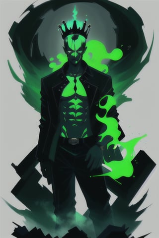 Viego, Dark king, green crown, green mist, black mist, lost souls, abs, black jacket