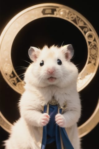 London street, medieval scene, wearing wizard robes, performing magic, magic circle background,White Hamster,surprised,cutie,Detail,white wings,white 