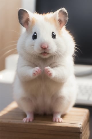 sitting in office wearing shirt, no human,White Hamster,cutie,Detail,white wings,white 