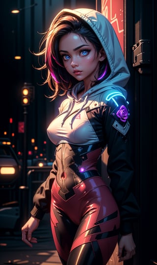 NSFW,HENTAI,VAGINA EXPOSED,(1girl), ((vigilanty, hoodie, leggings, neon lights, Arora clothes, bodysuit:1.3)), (side view, muscular, fit, cyberware, Armor), ((medium Breasts, rounded breasts:1.3)), (accentuated hip), (large pelvic, big ass), ((narrow waist, curvy waist:1.2)), ((slim, skinny waist, slender body:1.2)), (fighting pose:1.2), modern hairstyle, colour streaked hair, highlights, seductress, tempting

masterpiece, best quality, ultra highres, depth of field, (cinematic lighting:1.2), (detailed face, detailed eyes:1.2), (detailed lips, rose lips:1.2), (detailed background:1.2), (battle field, post war:1.2) (masterpiece:1.2), (ultra detailed), (best quality), intricate, comprehensive cinematic, scientific photography, (gradients), colorful, detailed landscape, shiny skin, looking_at_viewer ,perfecteyes,mecha musume