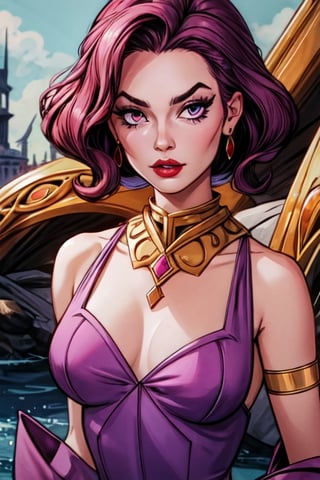 1girls absurdres barretxiii evil-lyn eyelashes eyeliner female female_only highres looking_at_viewer masters_of_the_universe pink_eyes solo url watermark