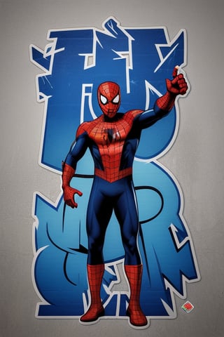 A sticker of a spiderman, graffiti art style, with black borde, --niji 5