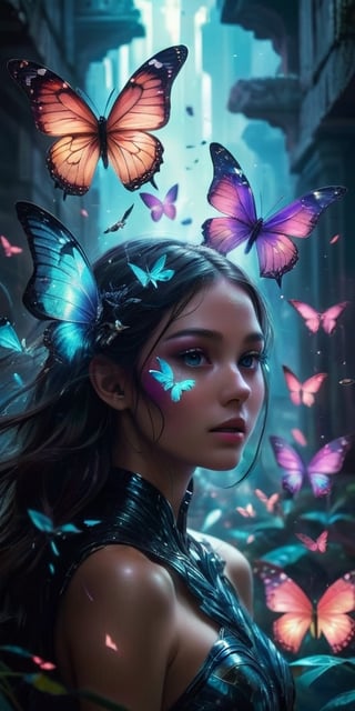 A swarm of bioluminescent butterflies with iridescent wings flutter through the ruins of an ancient alien city. Their delicate beauty masks a deadly secret: their powdery scales are laced with a potent neurotoxin, leaving those who disturb them in a paralyzed state.
