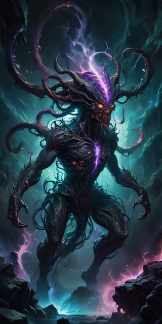 The Interdimensional Devourer From a rift between realities, a nightmarish being steps through. Its form is a twisted amalgamation of flesh and machinery, with tendrils of energy crackling around it. It emits a low, menacing hum that resonates with the very fabric of spacetime.
