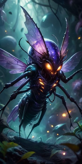 The Voidfiend Swarm A swarm of small, insect-like creatures skitters across the void. Their bodies are translucent, revealing pulsating organs within. Each creature has multiple sets of mandibles that click incessantly, emitting a chilling sound that reverberates through the vacuum of space.
