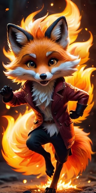 A mischievous fire spirit, resembling a playful fox, dances amongst flickering flames. Its fur crackles with embers, and its eyes glow with the warmth of the fire.
 
